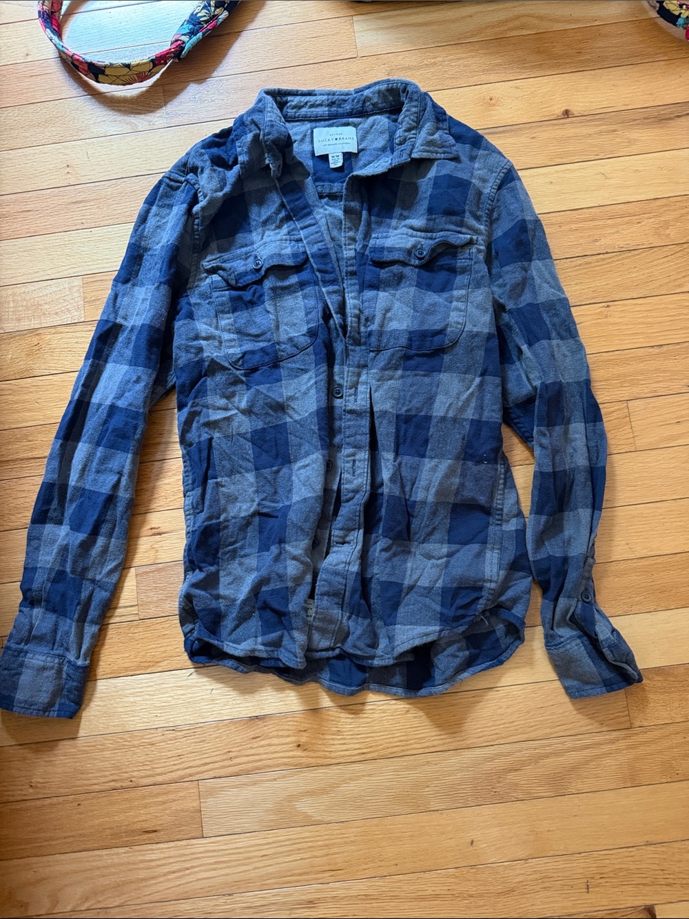 Lucky Brand Blue and Gray Plaid Button-Down Shirt